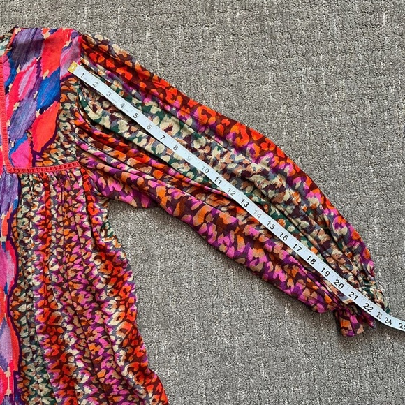 Anthropologie BI-nk Miranda Peasant Blouse Abstract Leopard Watercolor Size XS - Picture 8 of 10